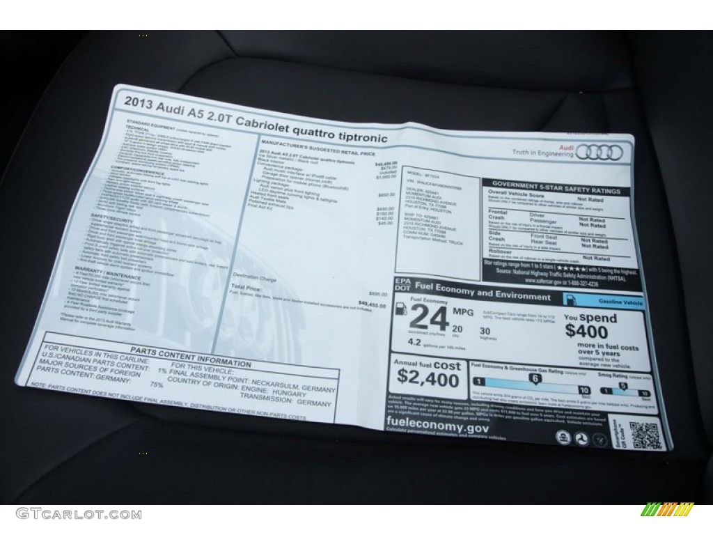 2013 Audi A5 2.0T quattro Cabriolet Window Sticker Photo #69370141