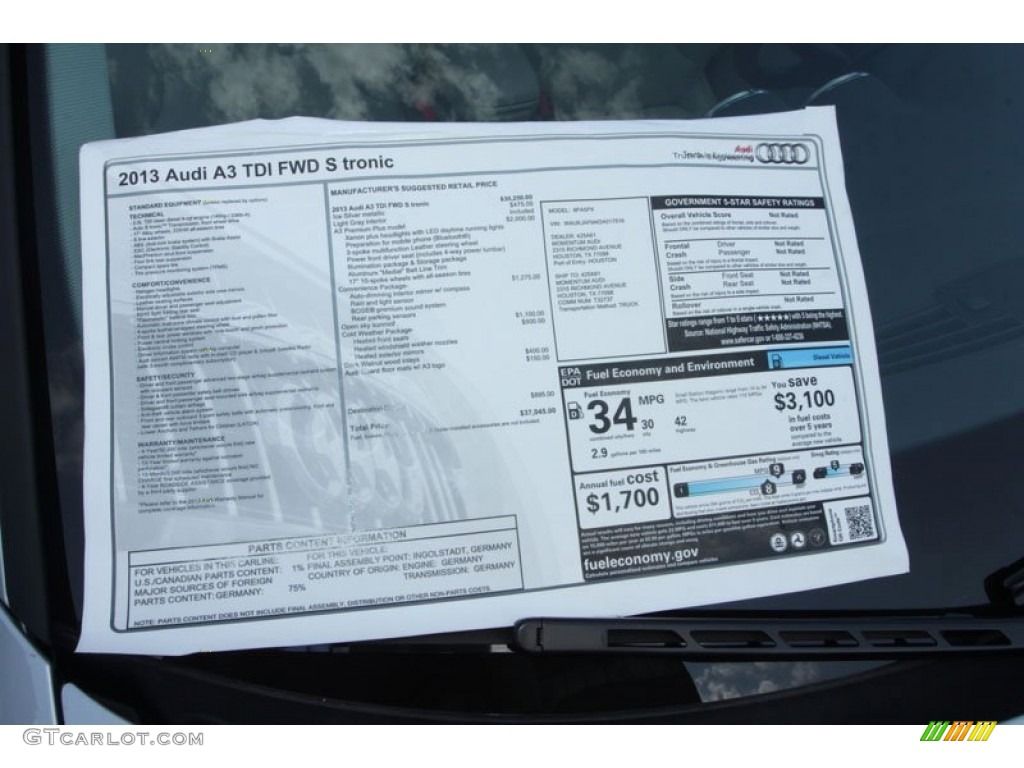 2013 Audi A3 2.0 TDI Window Sticker Photo #69370399
