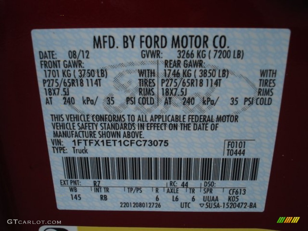 2012 F150 Color Code RZ for Red Candy Metallic Photo #69370411