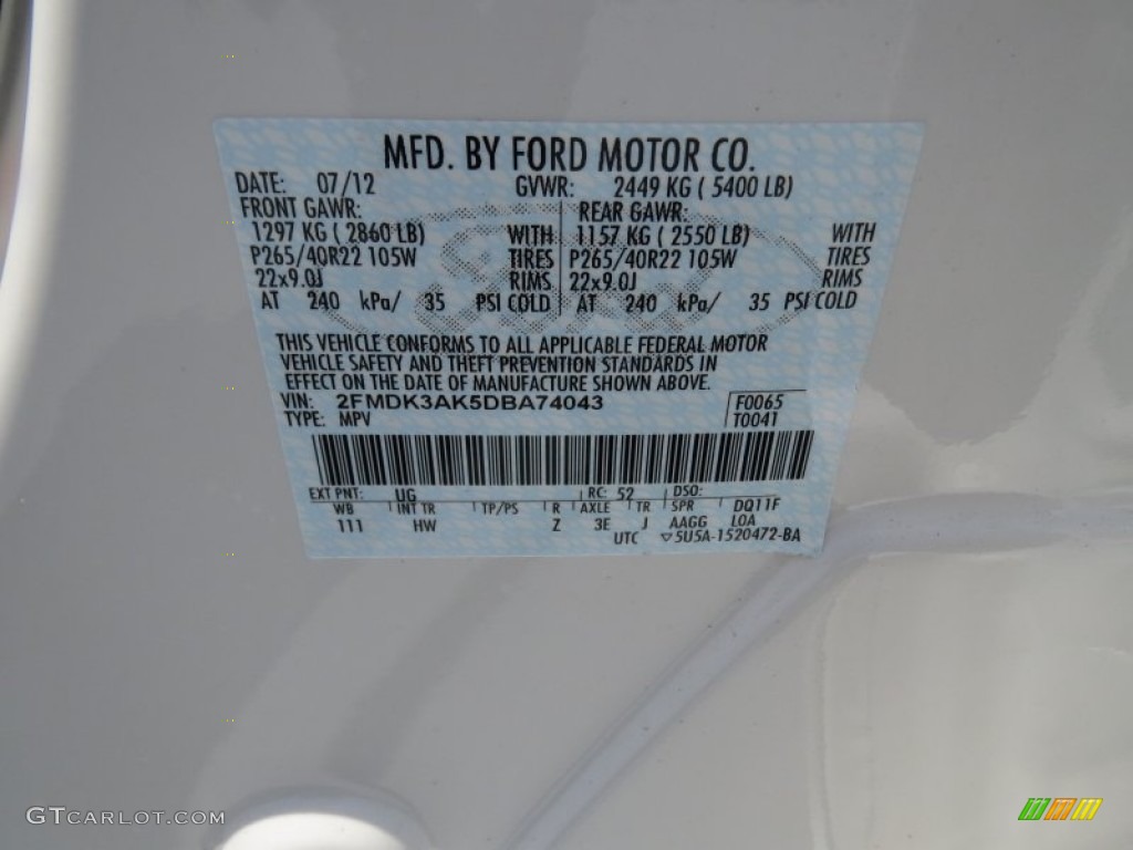 2013 Edge Color Code UG for White Platinum Tri-Coat Photo #69370447