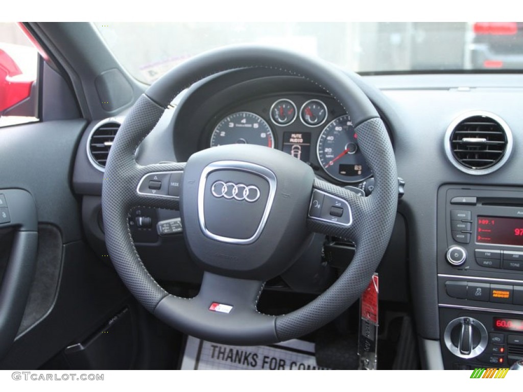 2013 Audi A3 2.0 TFSI Black Steering Wheel Photo #69370550