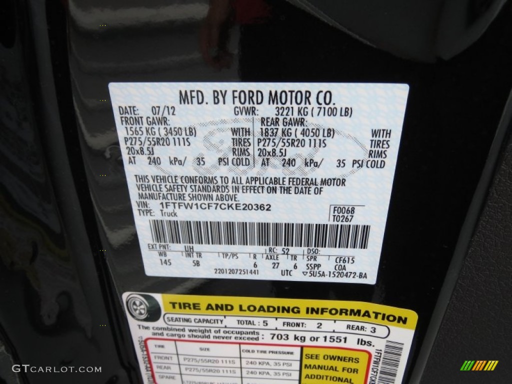 2012 F150 Color Code UH for Tuxedo Black Metallic Photo #69372241