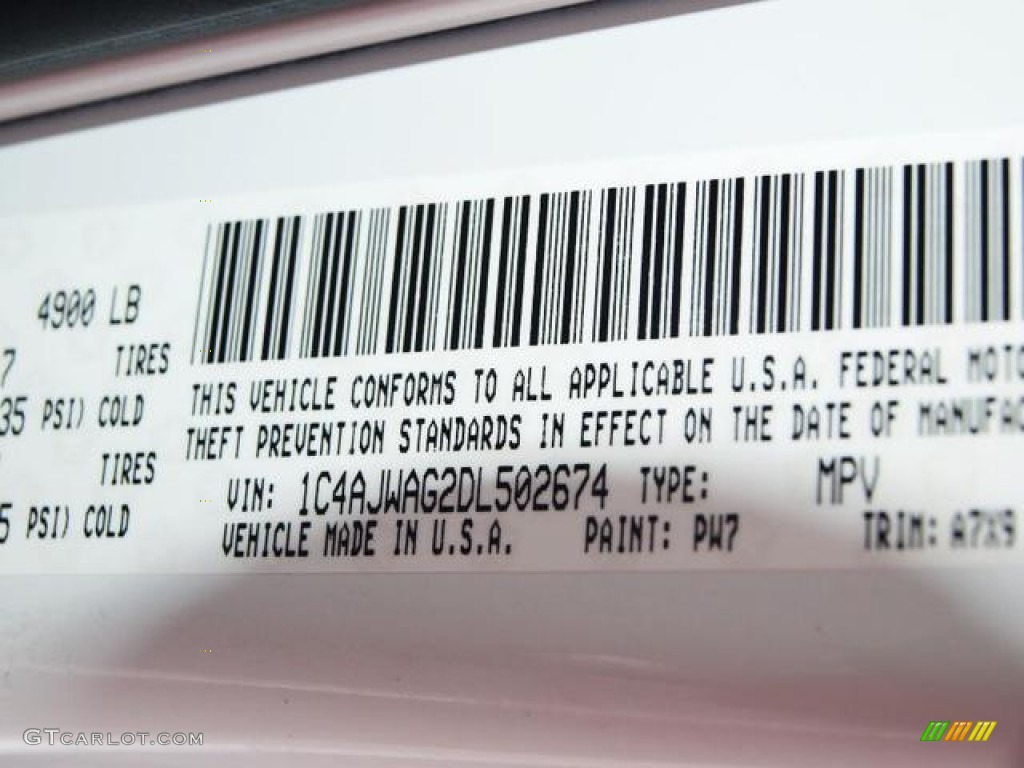 2013 Wrangler Color Code PW7 for Bright White Photo #69376063