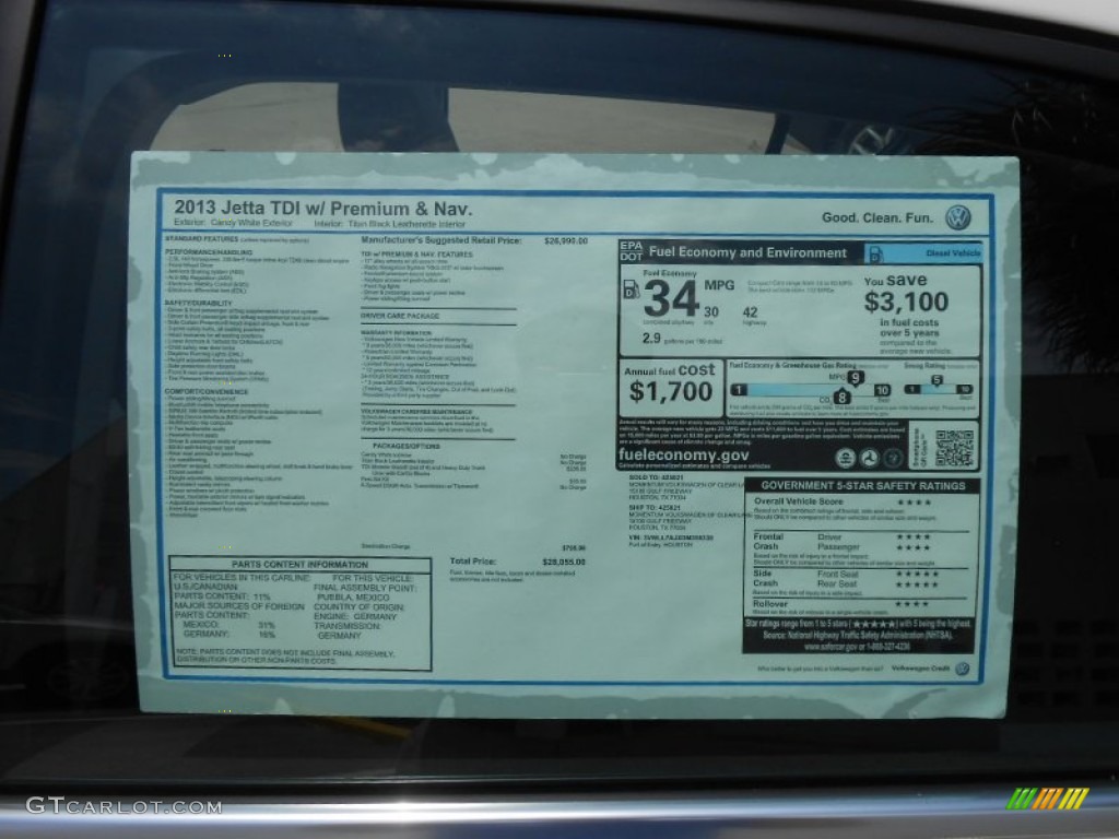2013 Volkswagen Jetta TDI Sedan Window Sticker Photo #69378007