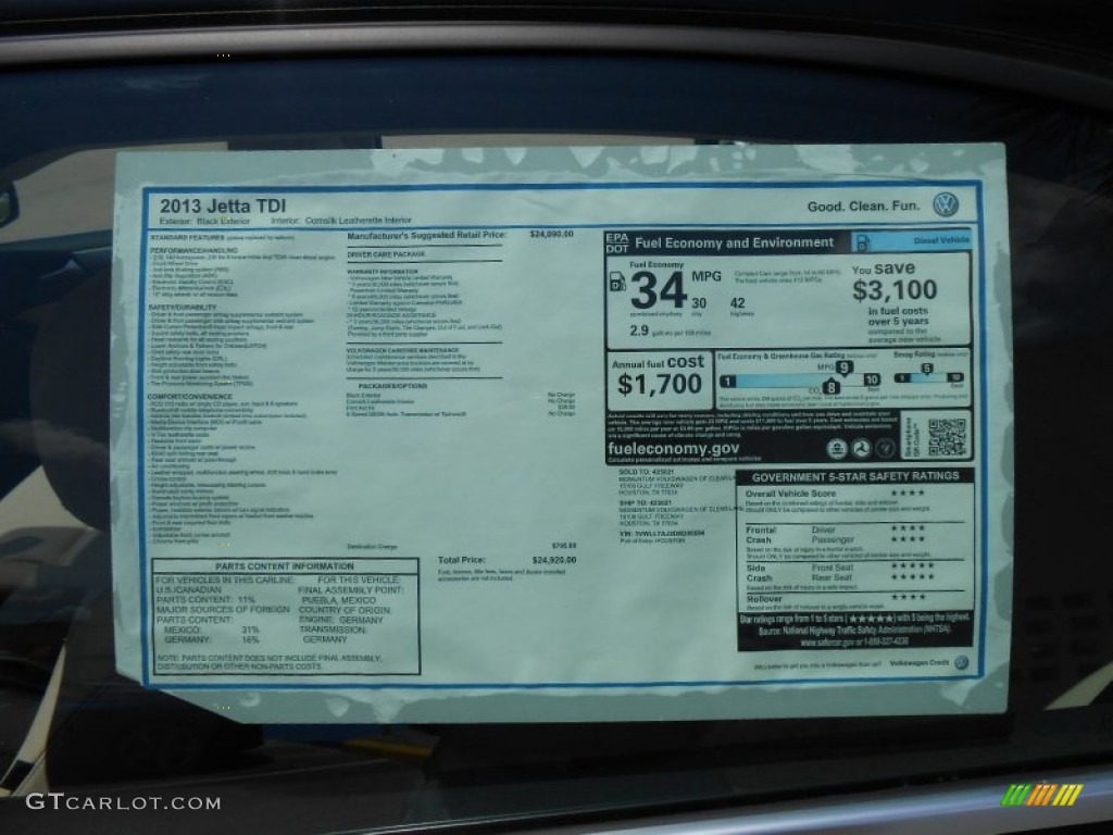 2013 Volkswagen Jetta TDI Sedan Window Sticker Photo #69378220
