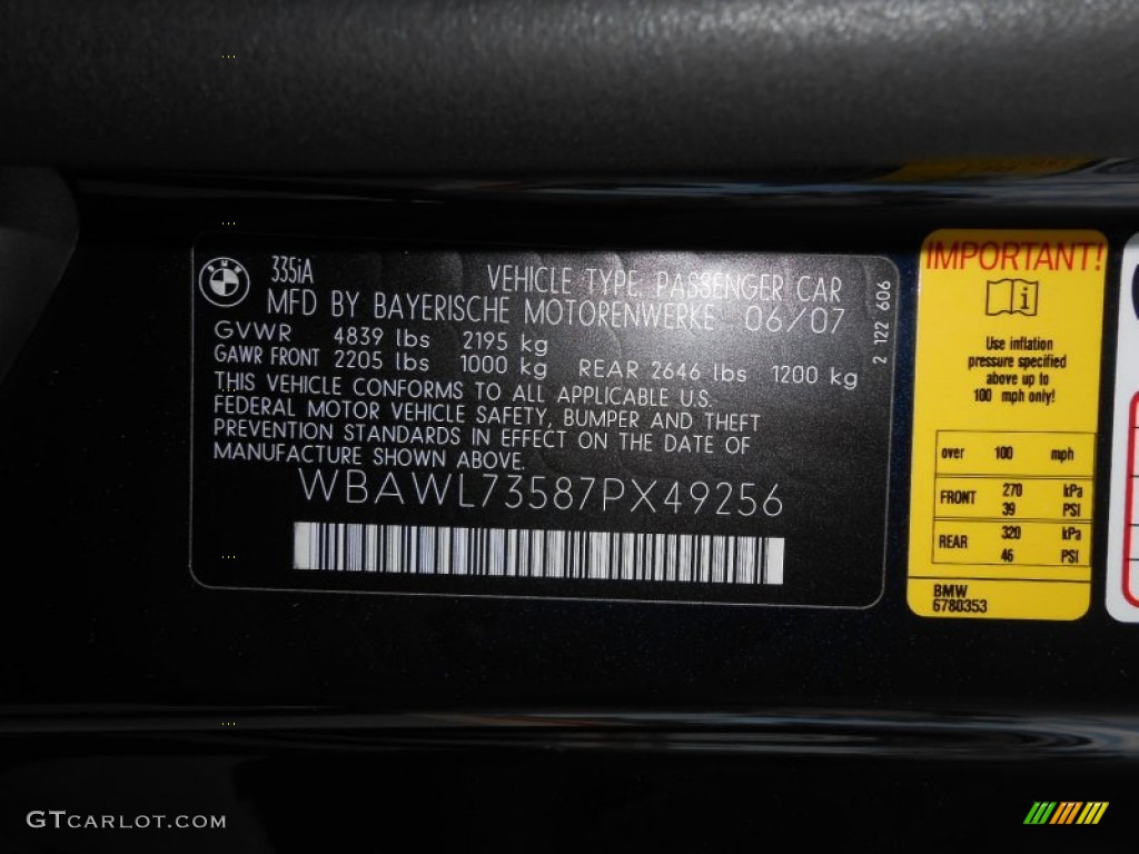 2007 BMW 3 Series 335i Convertible Info Tag Photo #69381216