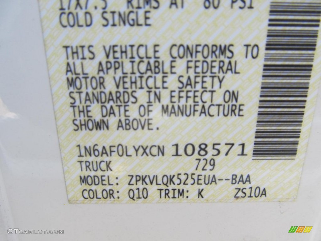 2012 Nissan NV 2500 HD S High Roof Parts Photos