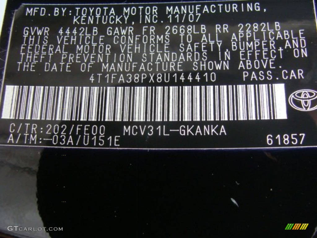 2008 Solara Color Code 202 for Black Photo #69391351