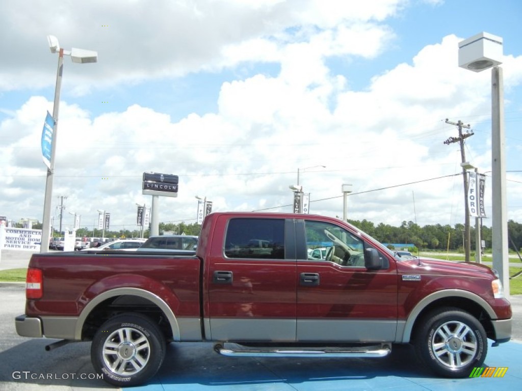 2005 F150 Lariat SuperCrew - Dark Toreador Red Metallic / Tan photo #6