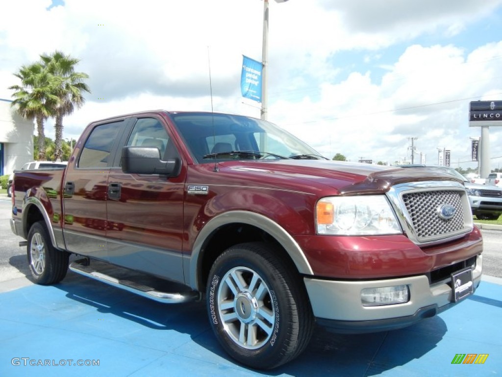 2005 F150 Lariat SuperCrew - Dark Toreador Red Metallic / Tan photo #7