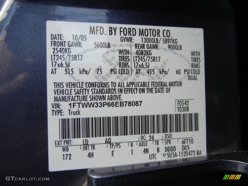 2006 F350 Super Duty Color Code LD for Medium Wedgewood Blue Metallic Photo #69400699