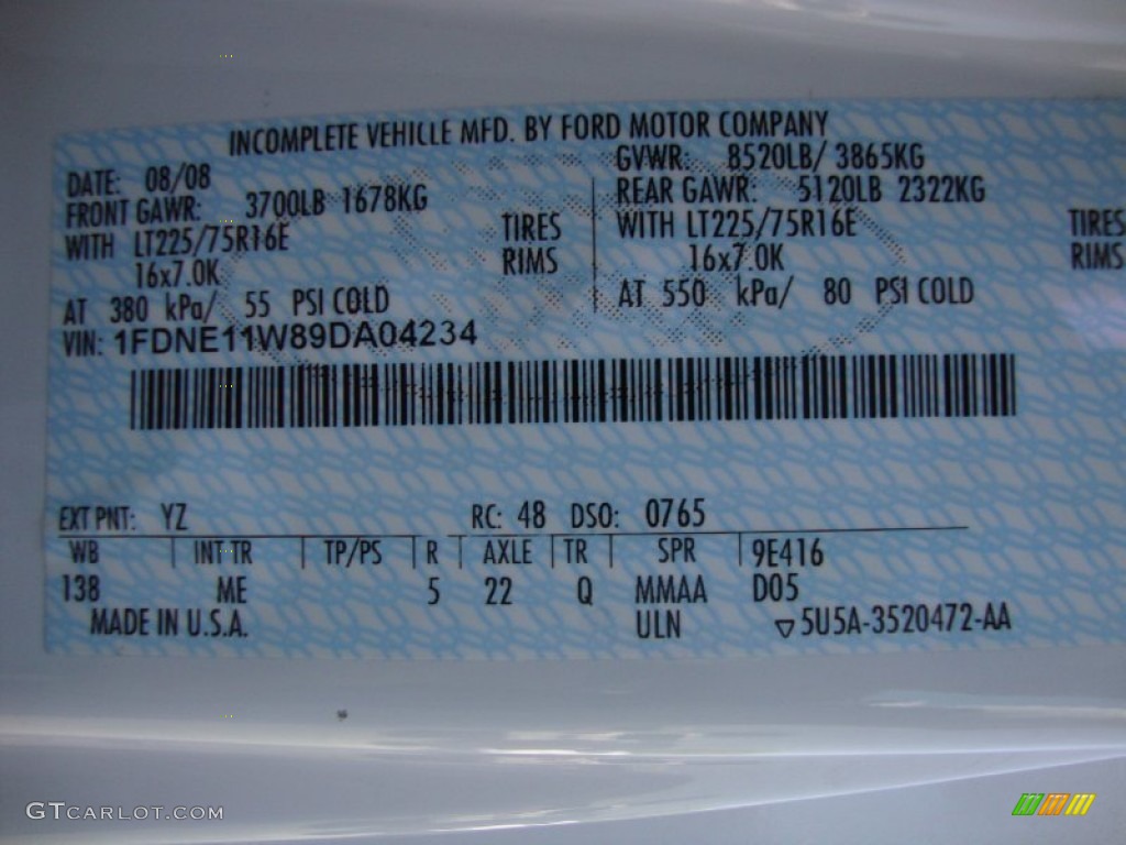 2009 Ford E Series Van E150 XLT Passenger Color Code Photos
