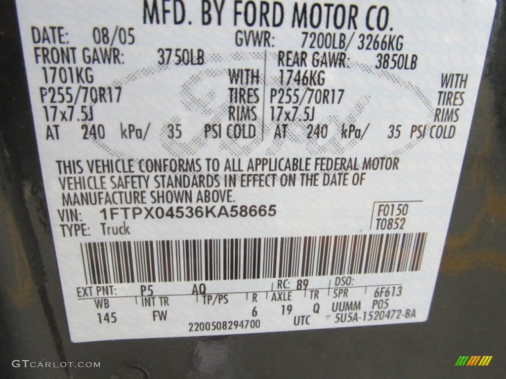 2006 F150 Color Code P5 for Aspen Green Metallic Photo #69405507