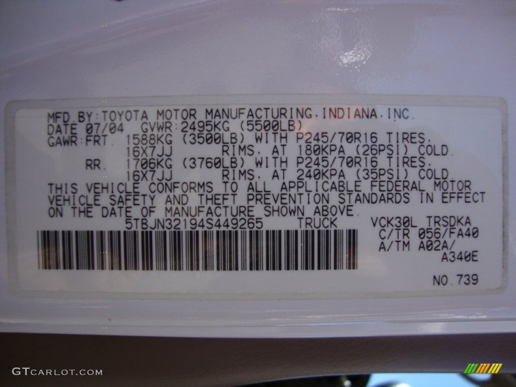 2004 Tundra Color Code 056 for Natural White Photo #69410566