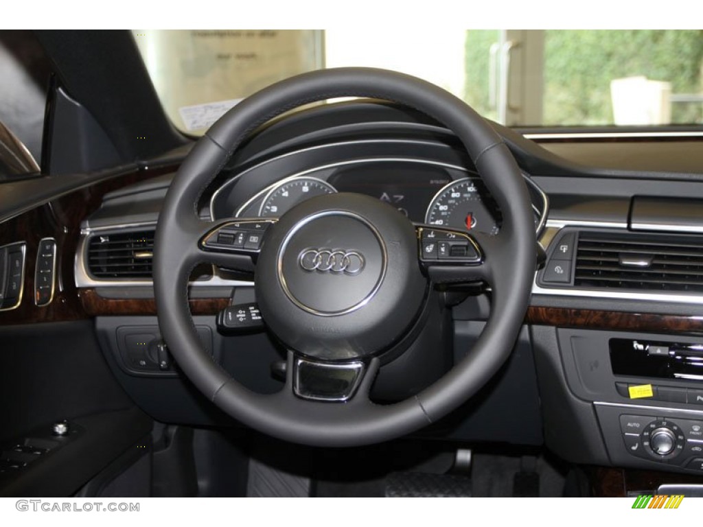 2013 Audi A7 3.0T quattro Premium Plus Black Steering Wheel Photo #69410662