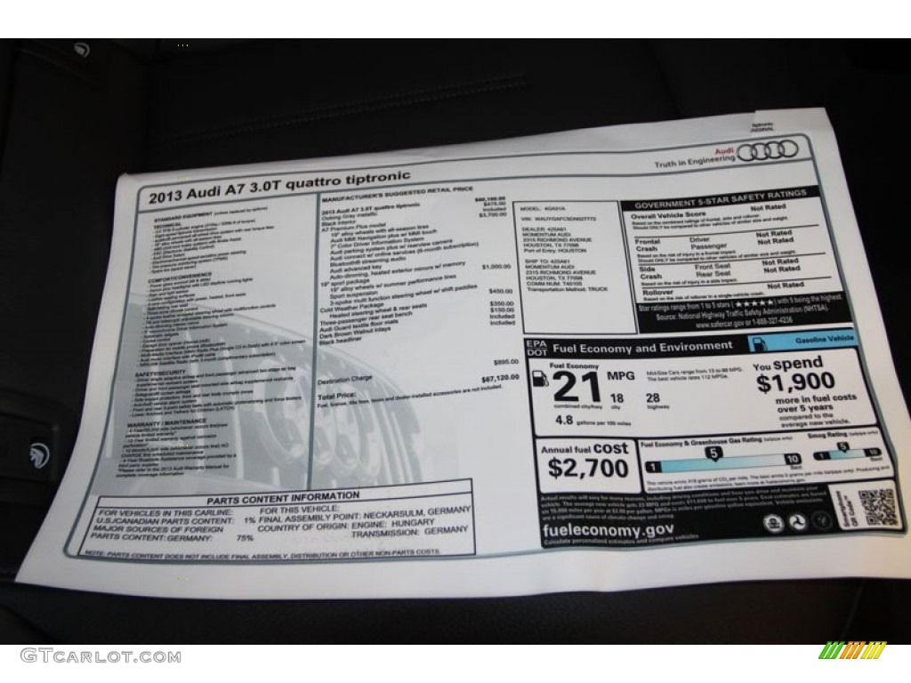 2013 A7 3.0T quattro Premium Plus - Oolong Gray Metallic / Black photo #23