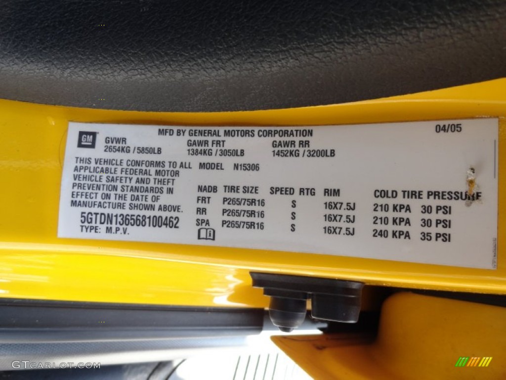 2006 Hummer H3 Standard H3 Model Info Tag Photo #69411556