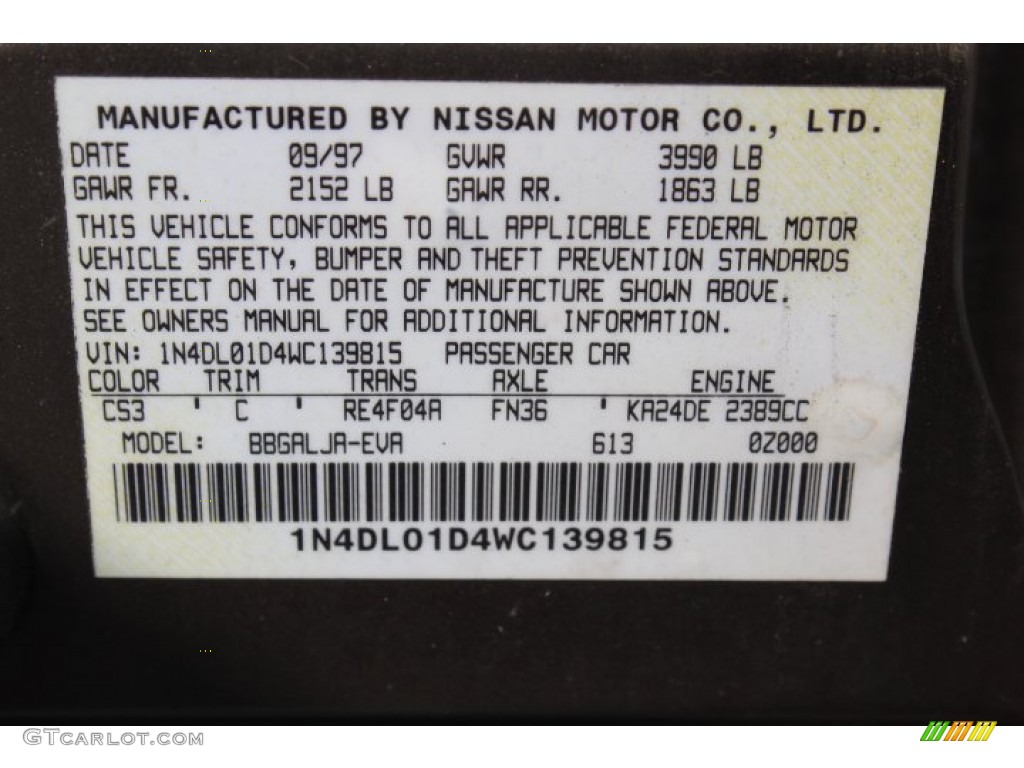 1998 Nissan Altima GLE Color Code Photos