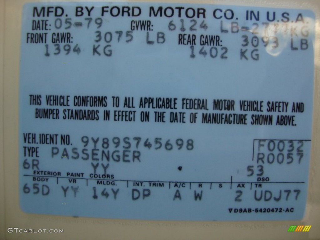 1979 Lincoln Continental Mark V Color Code Photos