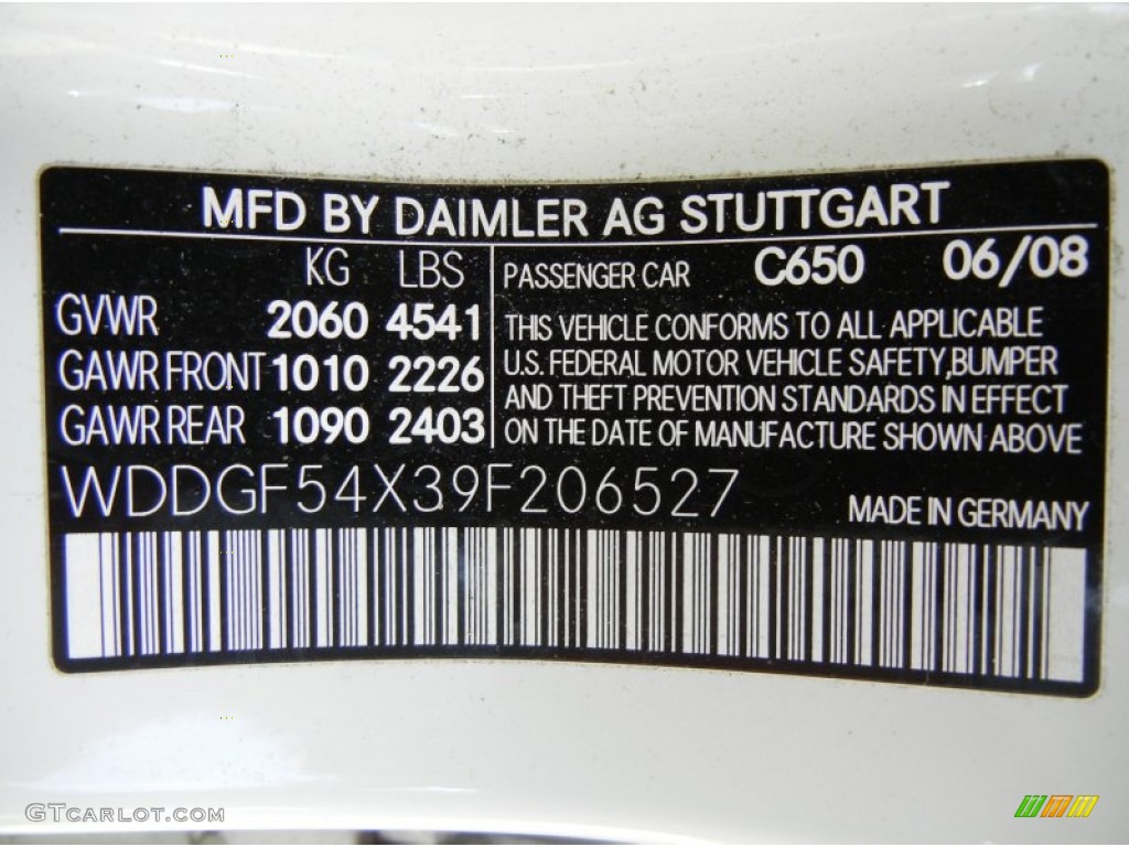 2009 C Color Code 650 for Arctic White Photo #69432646