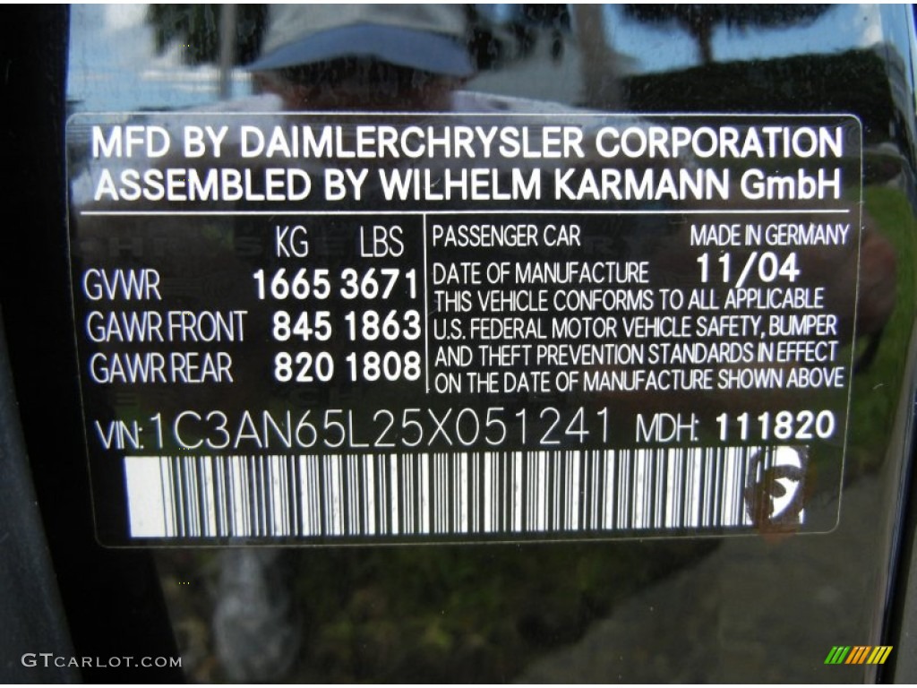 2005 Chrysler Crossfire Limited Roadster Info Tag Photo #69432952