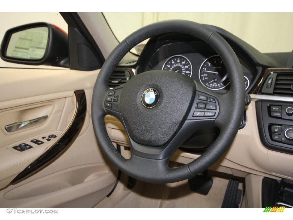 2013 BMW 3 Series 328i Sedan Venetian Beige Steering Wheel Photo #69434032