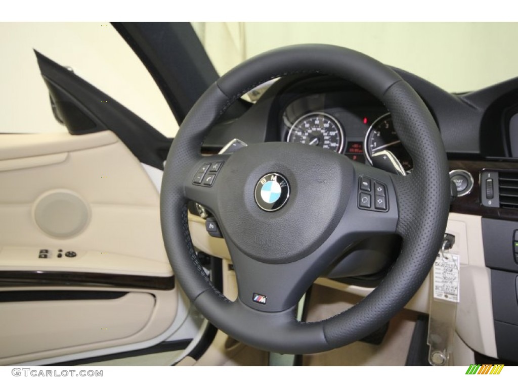 2013 BMW 3 Series 335i Coupe Cream Beige Steering Wheel Photo #69434239