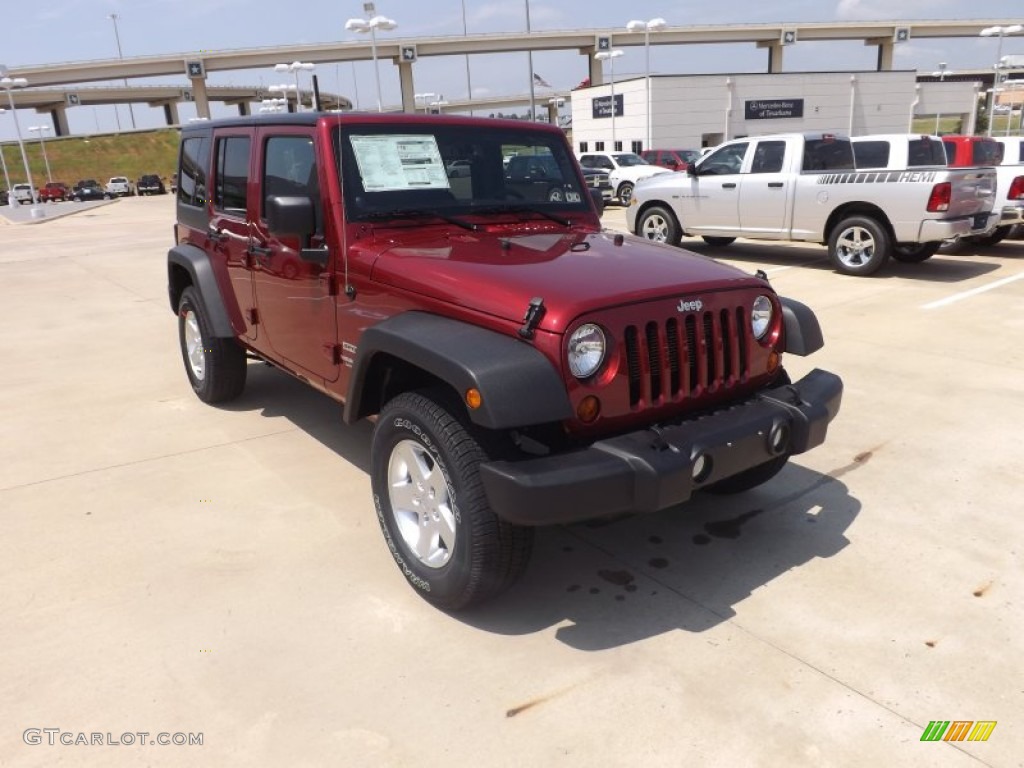 Deep Cherry Red Crystal Pearl 2013 Jeep Wrangler Unlimited Sport S 4x4 Exterior Photo #69436357