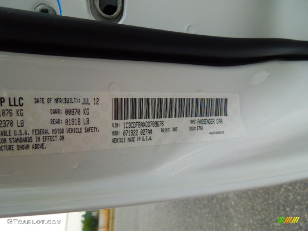 2013 Dart Color Code PW7 for Bright White Photo #69437614