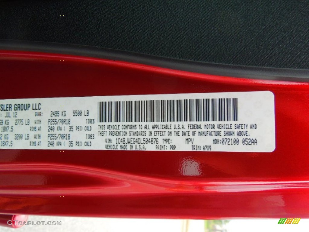 2013 Wrangler Unlimited Color Code PRP for Deep Cherry Red Crystal Pearl Photo #69437887