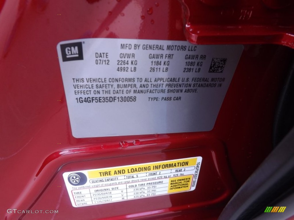 2013 Buick LaCrosse FWD Info Tag Photo #69438283