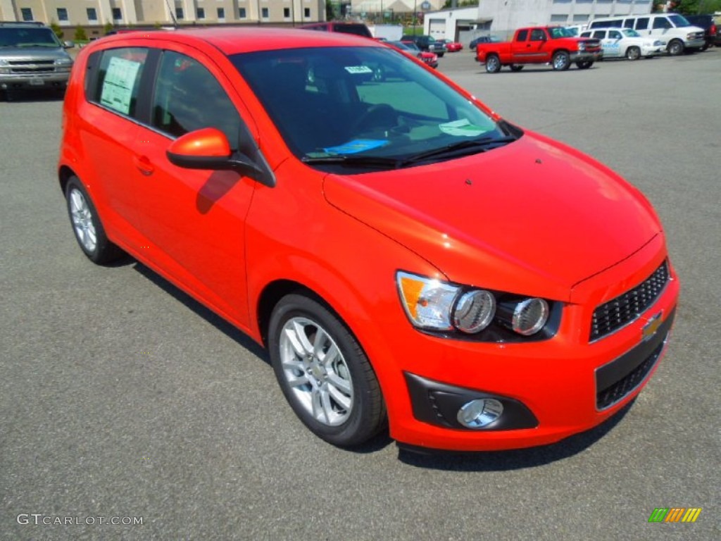 Inferno Orange Metallic 2012 Chevrolet Sonic LT Hatch Exterior Photo #69446362