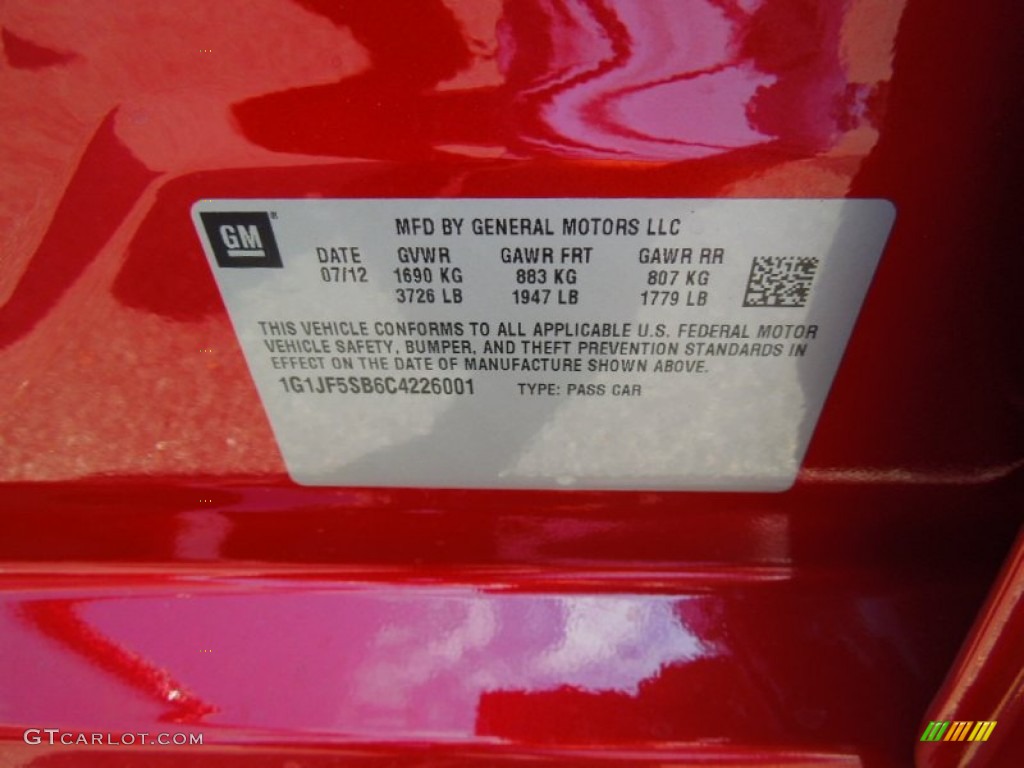 2012 Chevrolet Sonic LTZ Sedan Info Tag Photo #69446644