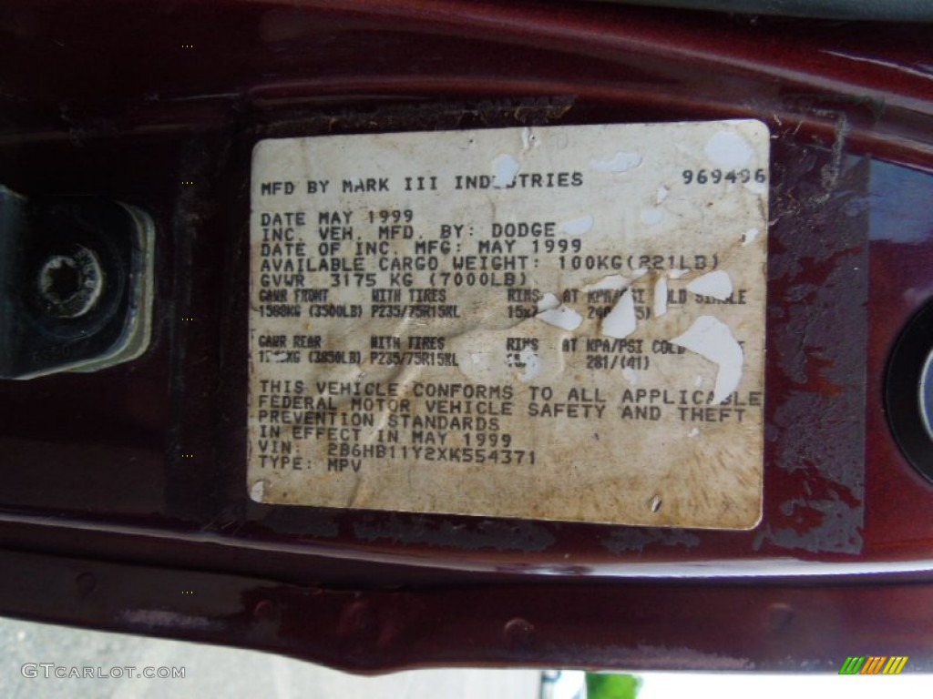 1999 Ram Van 1500 Passenger Conversion - Director Red Metallic / Mist Gray photo #7
