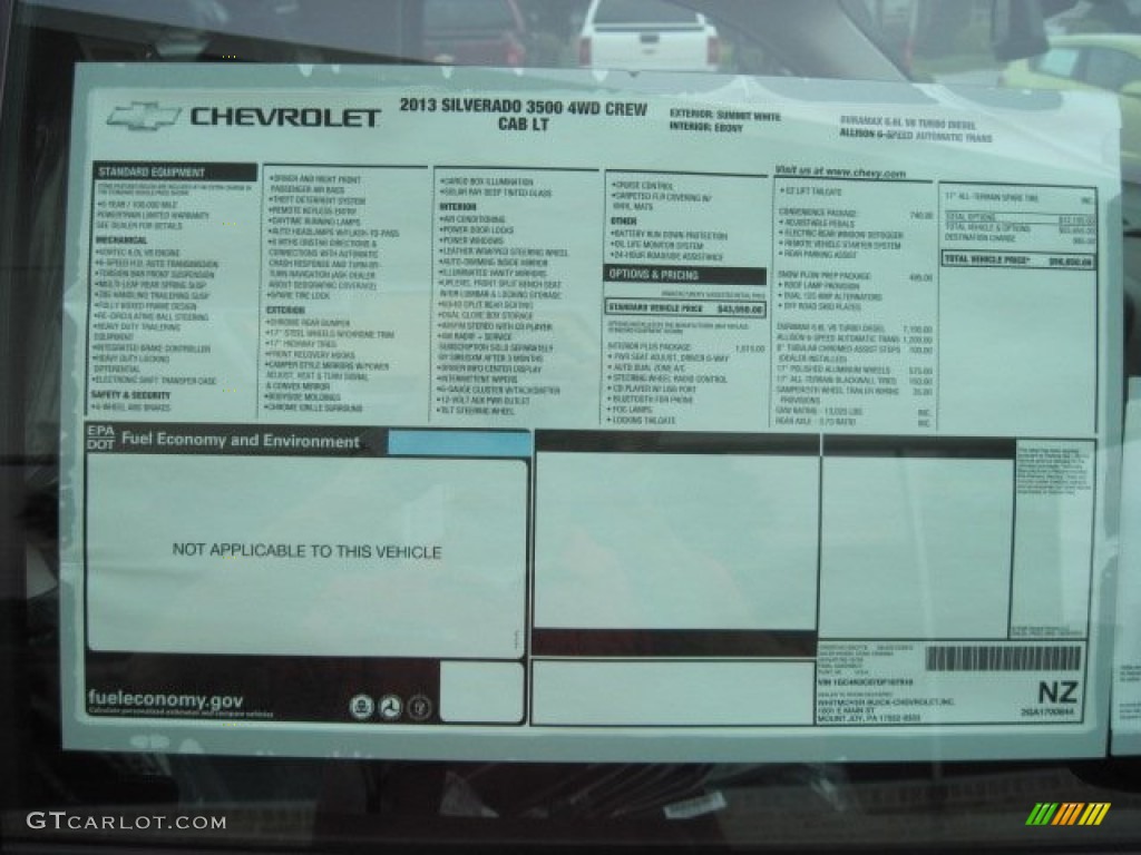 2013 Chevrolet Silverado 3500HD LT Crew Cab 4x4 Dually Window Sticker Photo #69457168