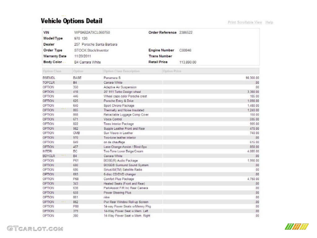 2012 Porsche Panamera S Window Sticker Photos