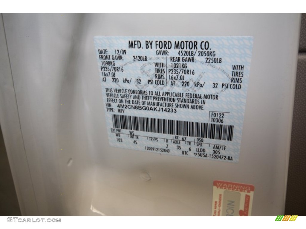 2010 Mercury Mariner V6 Color Code Photos