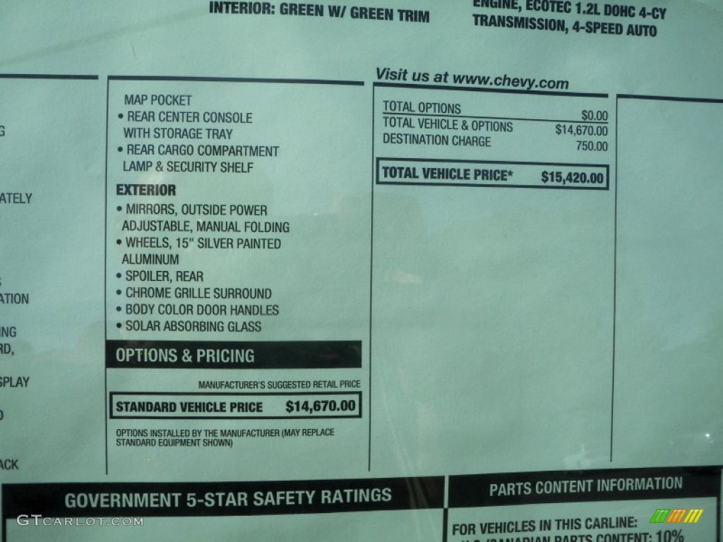 2013 Chevrolet Spark LT Window Sticker Photo #69487096