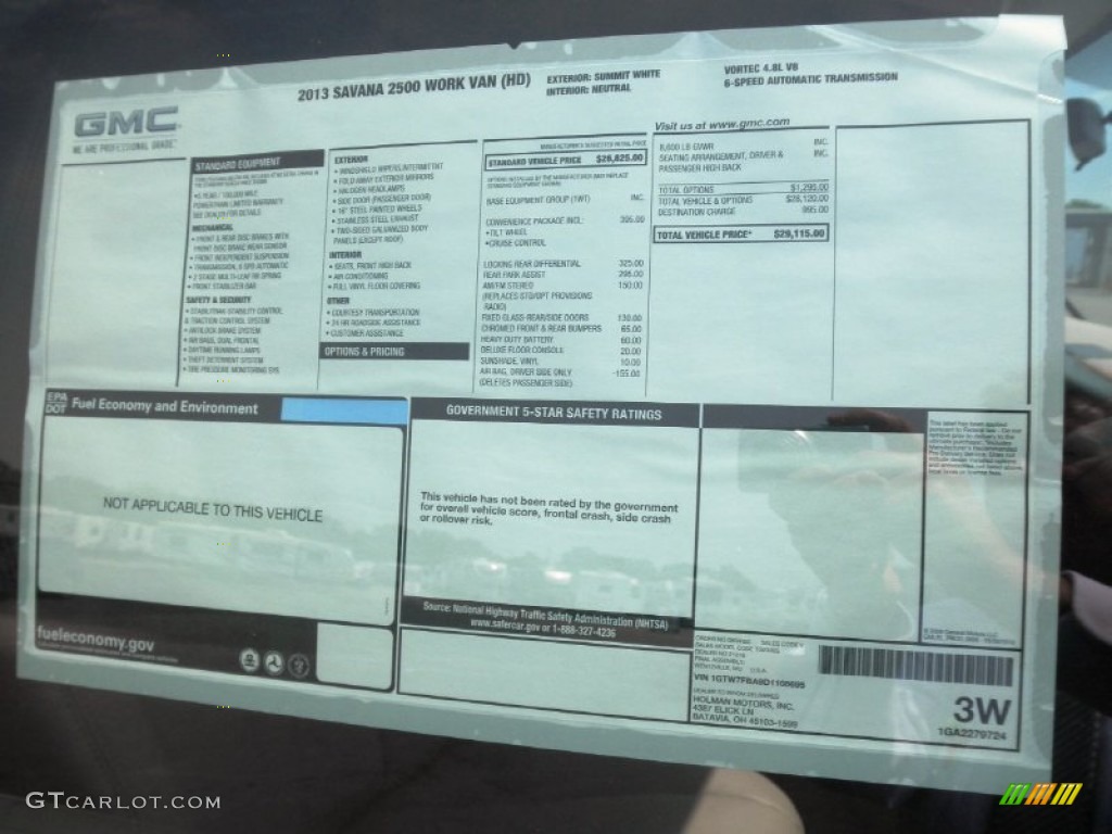 2013 GMC Savana Van 2500 Cargo Window Sticker Photo #69487546