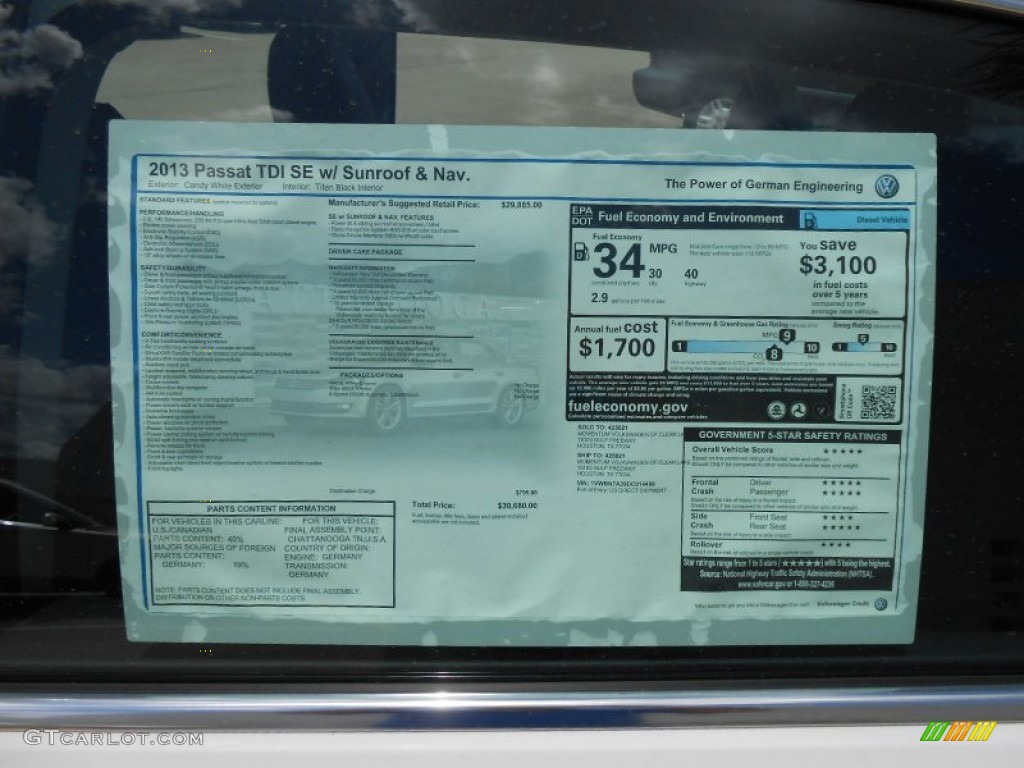 2013 Volkswagen Passat TDI SE Window Sticker Photo #69493807