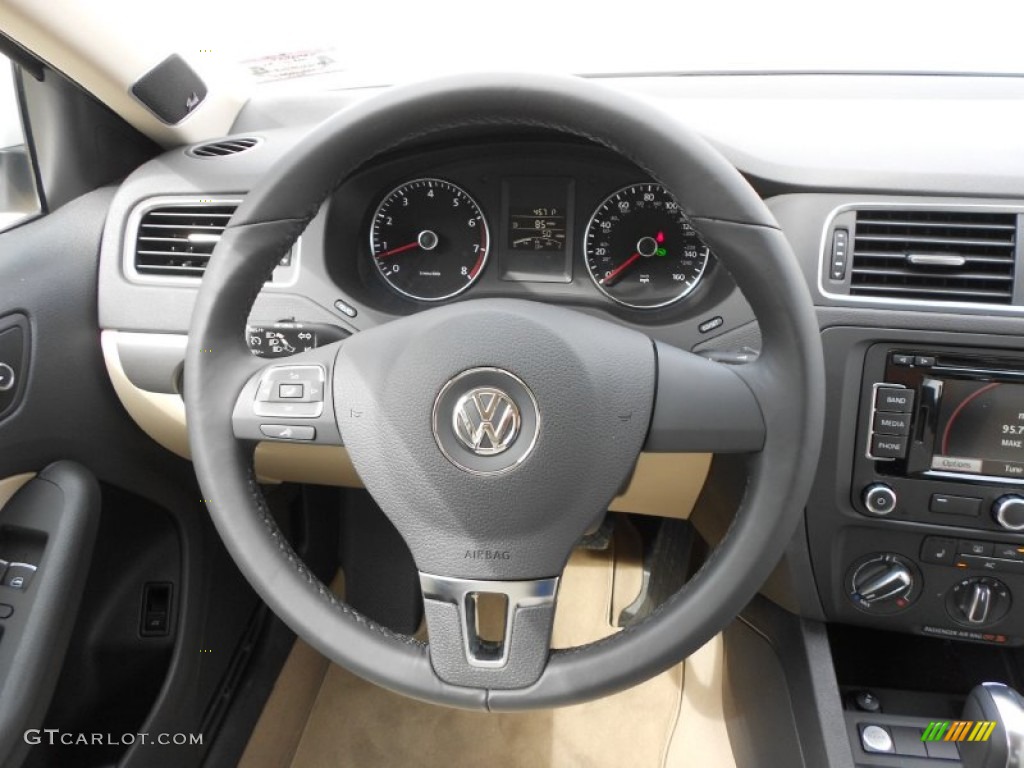 2012 Volkswagen Jetta SEL Sedan 2 Tone Cornsilk/Black Steering Wheel Photo #69494865