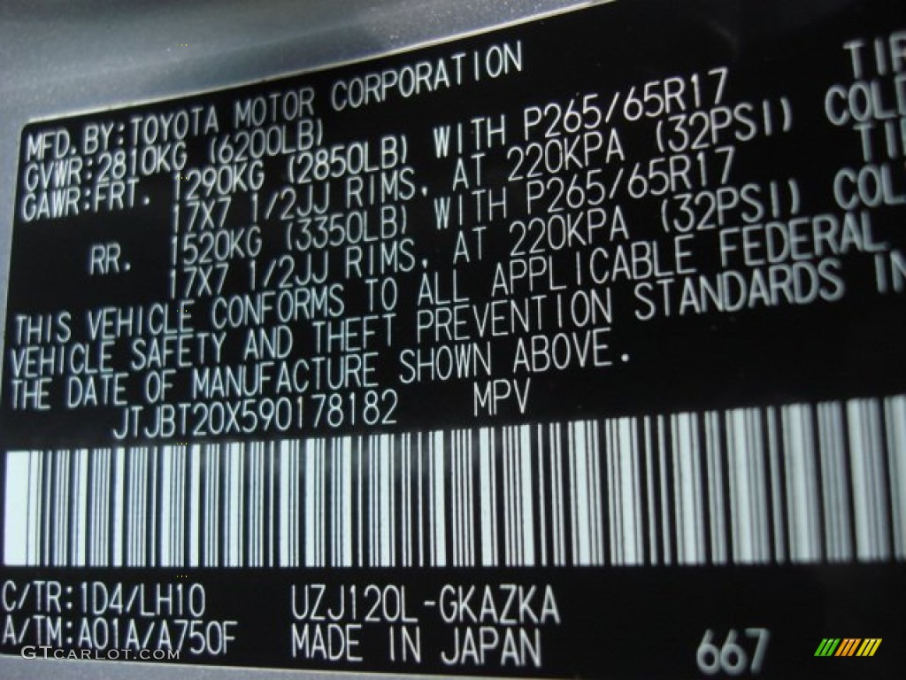 2009 GX Color Code 1D4 for Titanium Metallic Photo #69496583