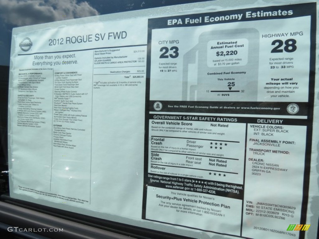 2012 Nissan Rogue SV Window Sticker Photos