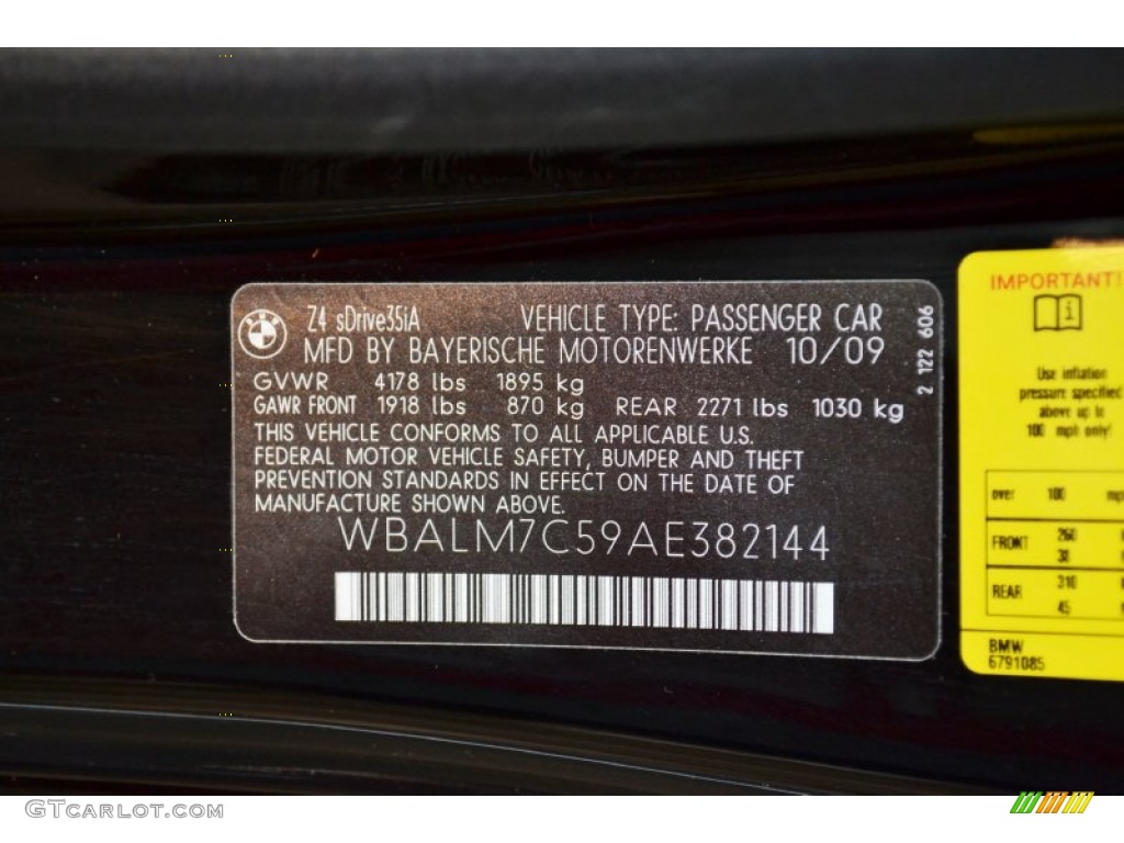 2010 BMW Z4 sDrive35i Roadster Info Tag Photos