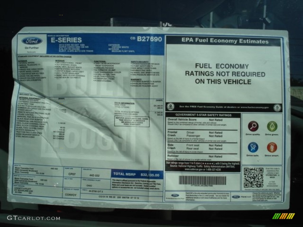 2012 Ford E Series Van E350 Cargo Window Sticker Photo #69519712