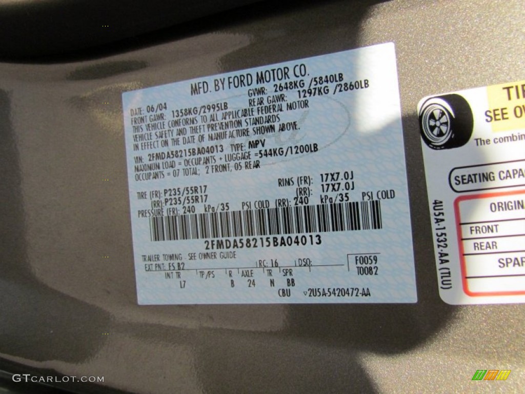 2005 Ford Freestar Limited Color Code Photos