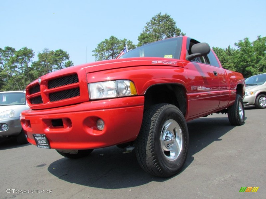 1999 Ram 1500 Sport Extended Cab 4x4 - Flame Red / Mist Gray photo #1
