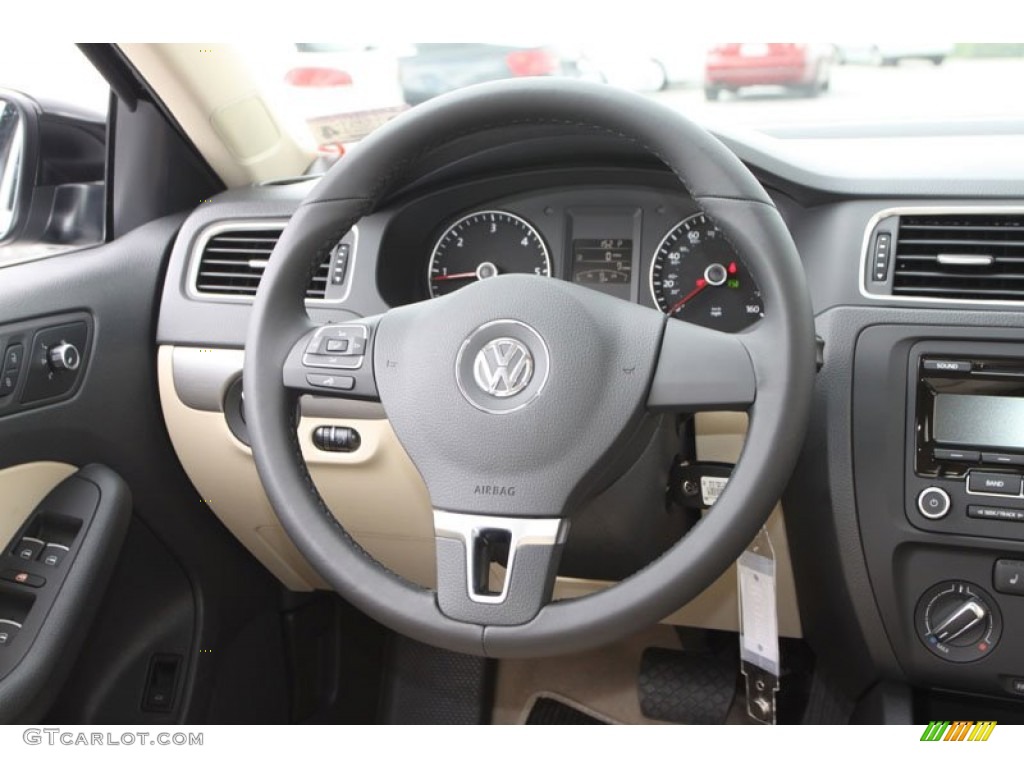 2013 Volkswagen Jetta TDI Sedan Cornsilk Beige Steering Wheel Photo #69542559