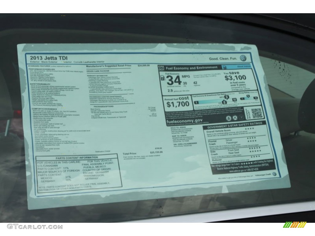 2013 Volkswagen Jetta TDI Sedan Window Sticker Photo #69542646