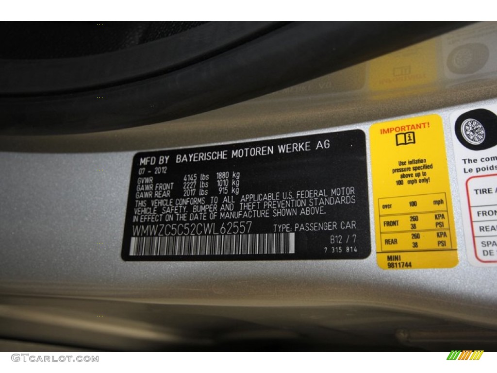 2012 Cooper Color Code B12 for Crystal Silver Metallic Photo #69554973